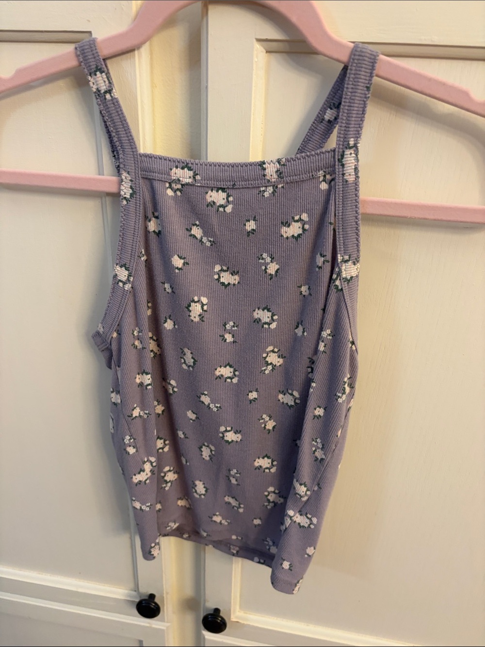 Wild Fable Lilac Floral Ribbed Square-Neck Tank Top - Women Size Small